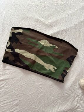 Camo Strapless Tube Top - Green Brown Black